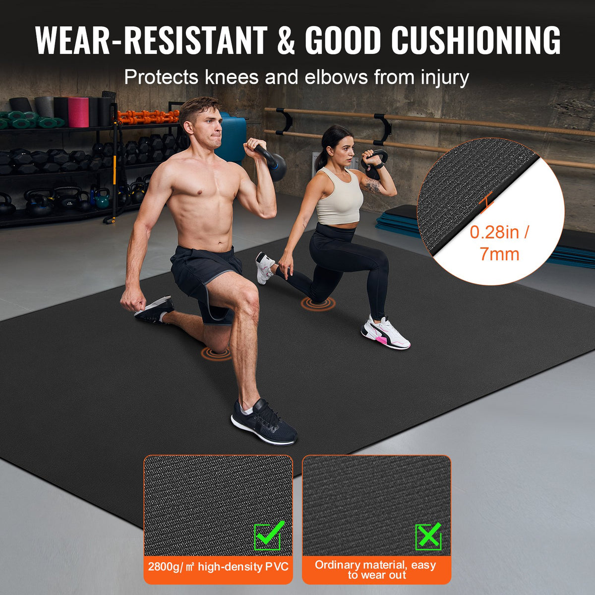 VEVOR Exercise Mat, Non Slip High Density Premium Yoga Mat, Exercise Yoga Mat for Men & Women, Fitness & Exercise Mat with Bag & Carry Strap, for All Types of Home Yoga, Pilate & Floor Workout (9x6ft) - DXYJD6YC9YC0WPD6YV0 - view 5