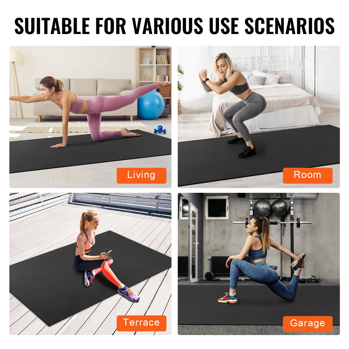 VEVOR Exercise Mat, Non Slip High Density Premium Yoga Mat, Exercise Yoga Mat for Men & Women, Fitness & Exercise Mat with Bag & Carry Strap, for All Types of Home Yoga, Pilate & Floor Workout (9x6ft) - DXYJD6YC9YC0WPD6YV0 - view 7