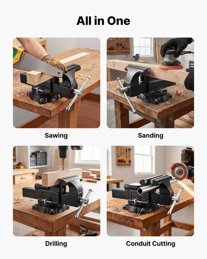VEVOR Heavy Duty Bench Vise, 10" Jaw Width, Multi-Purpose Ductile Iron Bench Vise with Anvil and 360-Degree Locking Swivel Base, 4.3" Throat Depth, 10" Max Jaw Opening, for Drilling, Pipe Cutting - DXZSDGNTQ10IR5YII001V0 - view 7