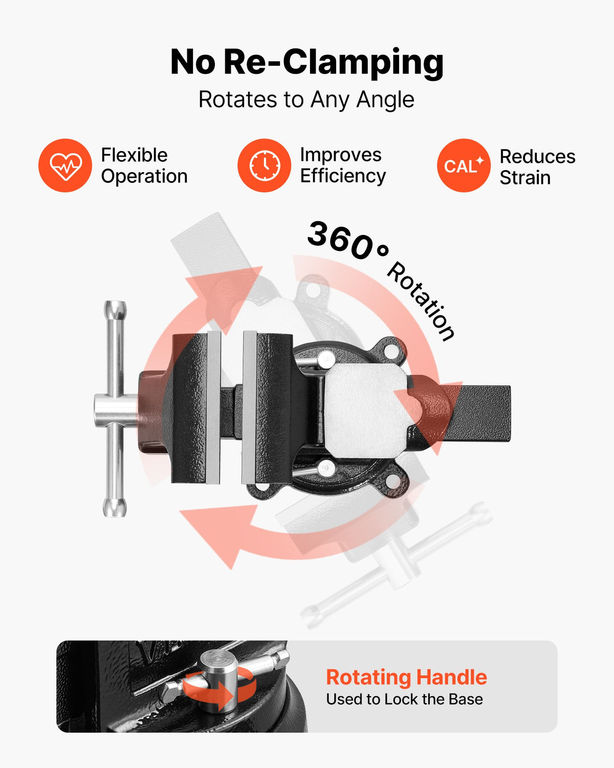 VEVOR Heavy Duty Bench Vise, 4" Jaw Width, Multi-Purpose Ductile Iron Bench Vise with Anvil and 360-Degree Locking Swivel Base, 2.24" Throat Depth, 4.7" Max Jaw Opening, for Drilling, Pipe Cutting - DXZSDGNTQ4INR4MN8001V0 - view 5