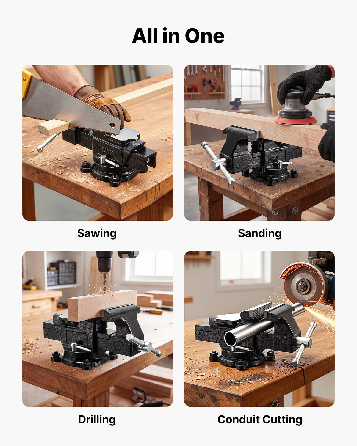 VEVOR Heavy Duty Bench Vise, 4" Jaw Width, Multi-Purpose Ductile Iron Bench Vise with Anvil and 360-Degree Locking Swivel Base, 2.24" Throat Depth, 4.7" Max Jaw Opening, for Drilling, Pipe Cutting - DXZSDGNTQ4INR4MN8001V0 - view 6