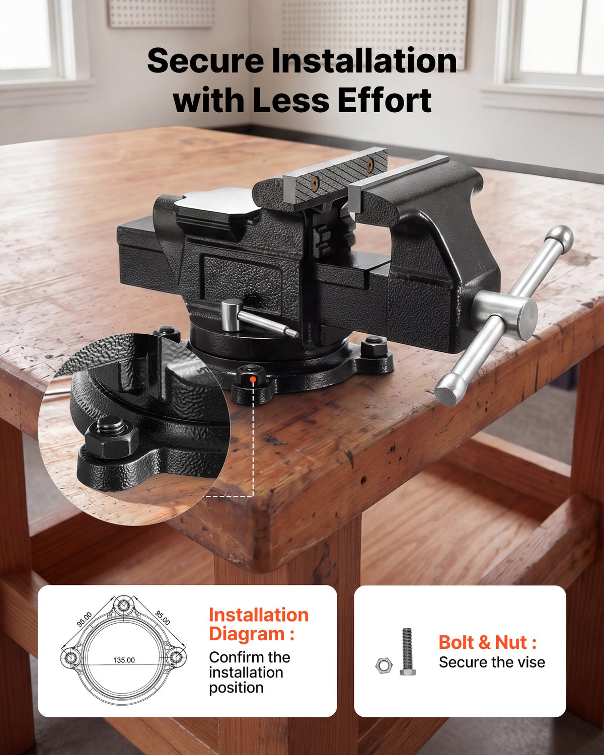 VEVOR Heavy Duty Bench Vise, 4" Jaw Width, Multi-Purpose Ductile Iron Bench Vise with Anvil and 360-Degree Locking Swivel Base, 2.24" Throat Depth, 4.7" Max Jaw Opening, for Drilling, Pipe Cutting - DXZSDGNTQ4INR4MN8001V0 - view 7