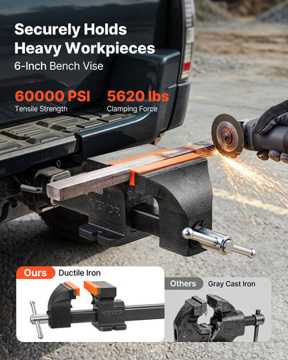 VEVOR Truck Hitch Vise, 6" Jaw Width, Heavy Duty Ductile Iron Bench Vise with Anvil, 1 Pair Magnetic Jaw Pads, Pin, 3.54" Throat Depth, 5.6" Max Jaw Opening, Multi-Purpose, for Truck Trailer Receiver - DXZSDGNTQ6IN8XU3P001V0 - view 3