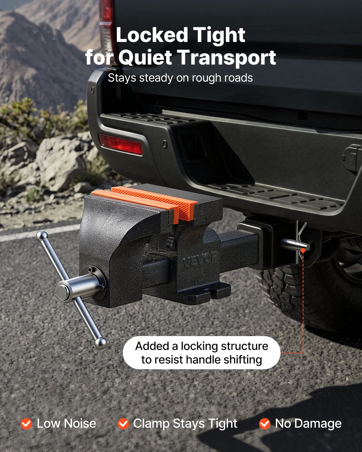 VEVOR Truck Hitch Vise, 6" Jaw Width, Heavy Duty Ductile Iron Bench Vise with Anvil, 1 Pair Magnetic Jaw Pads, Pin, 3.54" Throat Depth, 5.6" Max Jaw Opening, Multi-Purpose, for Truck Trailer Receiver - DXZSDGNTQ6IN8XU3P001V0 - view 5