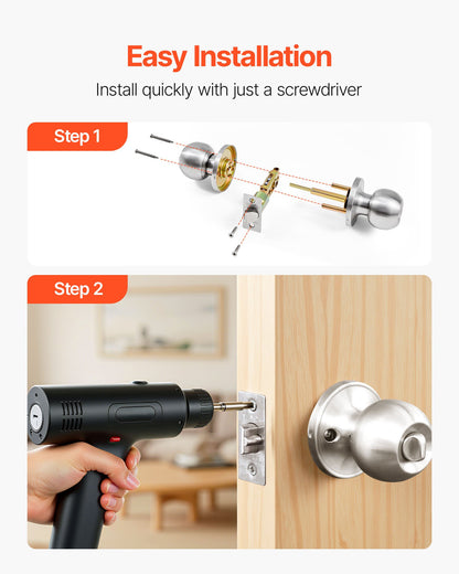 VEVOR Keyed Entry Door Knob, Satin Nickel Door Knob with Round Ball, Keyed Exterior & Thumb Turn Lock Interior, All Metal Doorknobs Hardware with Lock and Keys, Modern Design for Bedroom & Bathroom - DYCMBSDMN1G06W78F001V0 - view 6