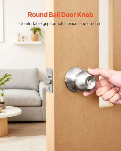 VEVOR Keyed Entry Door Knob, Satin Nickel Door Knob with Round Ball, Keyed Exterior & Thumb Turn Lock Interior, All Metal Doorknobs Hardware with Lock and Keys, Modern Design for Bedroom & Bathroom - DYCMBSDMN1G06W78F001V0 - view 7