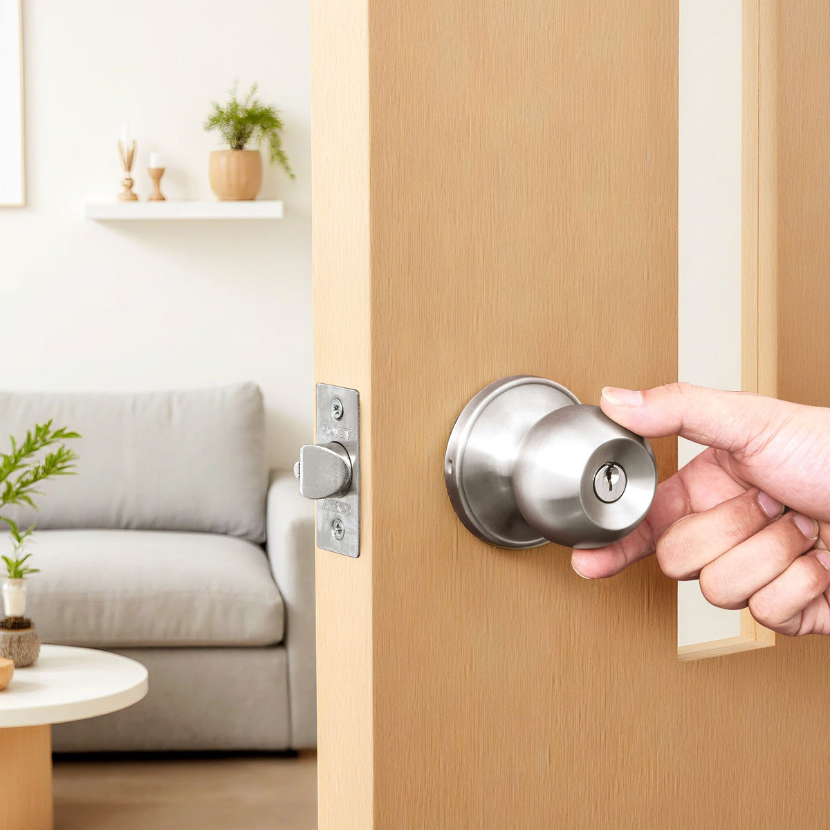 VEVOR Keyed Entry Door Knob, Satin Nickel Door Knob with Round Ball, Keyed Exterior & Thumb Turn Lock Interior, All Metal Doorknobs Hardware with Lock and Keys, Modern Design for Bedroom & Bathroom - DYCMBSDMN1G06W78F001V0 - view 9
