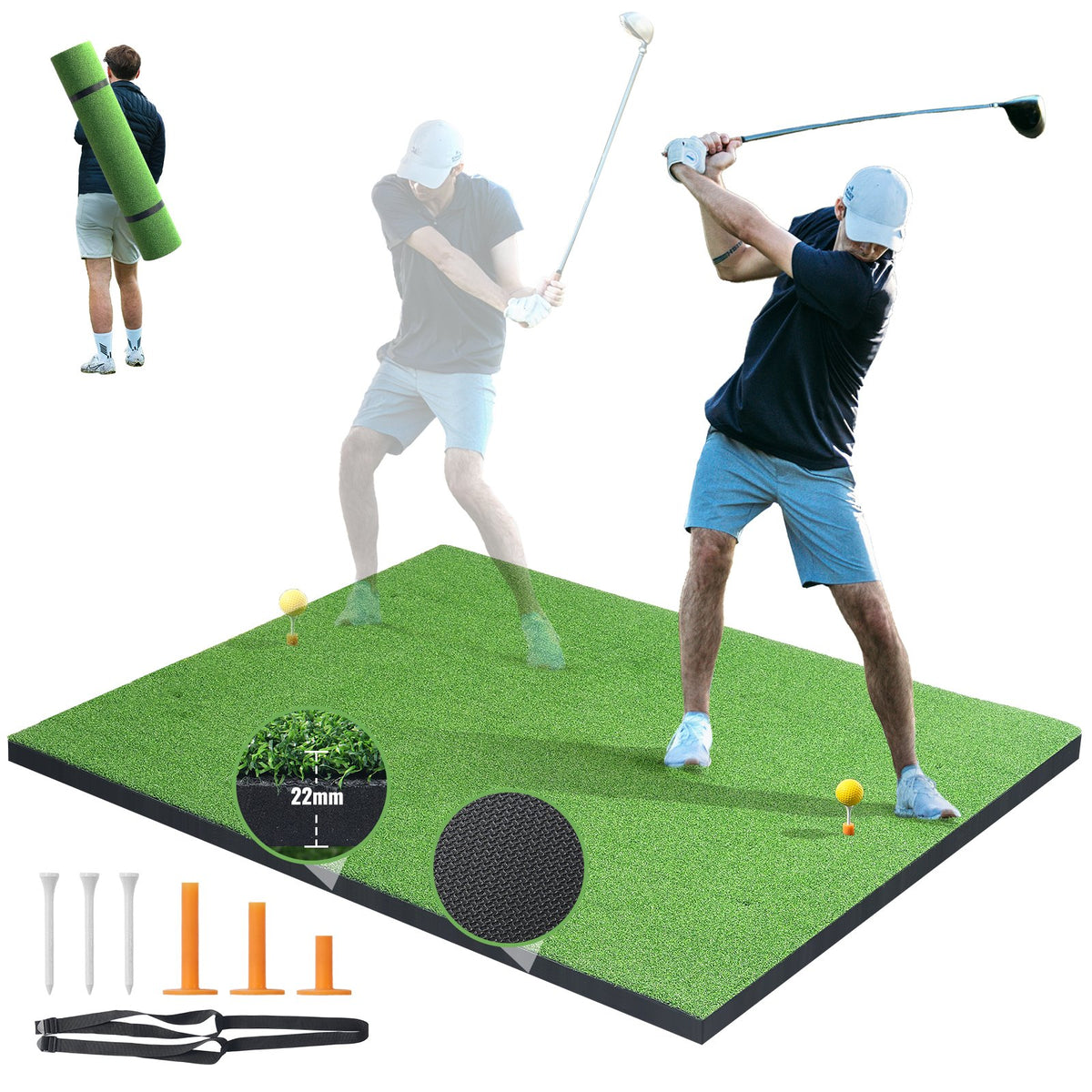 VEVOR Golf Hitting Mat, 5x4ft Artificial Turf Golf Hitting Mat, Golf Hitting Training Aids with 6 Golf Tees, Golf Practice Hitting Mat for Backyard Driving Indoor Outdoor Training - DYJQDDYJQD5XZ0D54V0 - view 1
