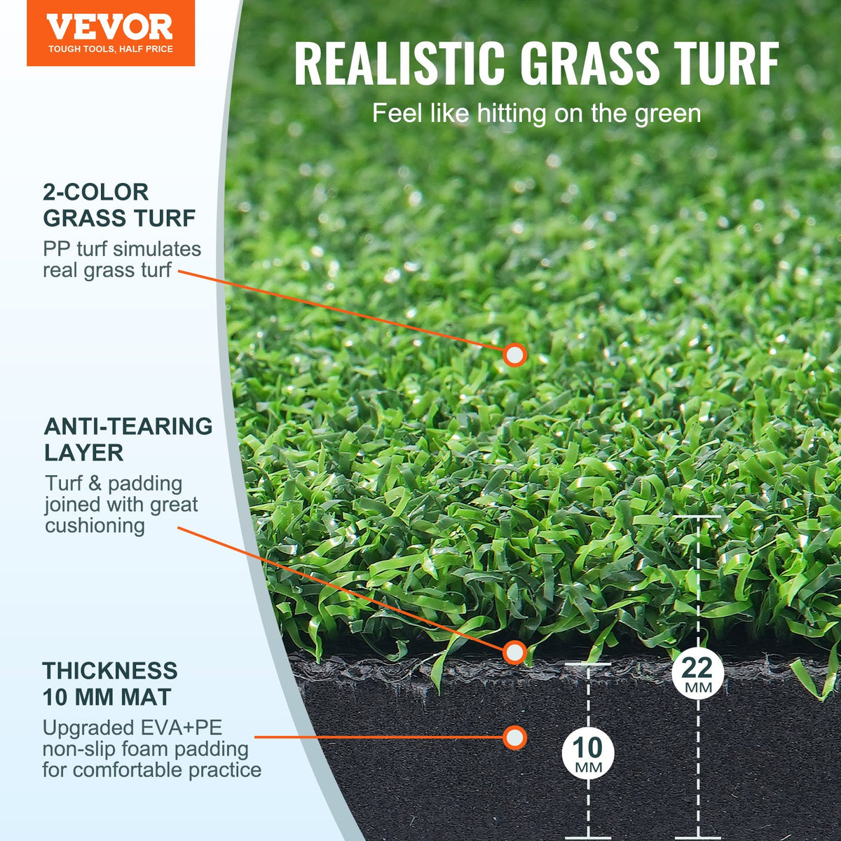 VEVOR Golf Hitting Mat, 5x4ft Artificial Turf Golf Hitting Mat, Golf Hitting Training Aids with 6 Golf Tees, Golf Practice Hitting Mat for Backyard Driving Indoor Outdoor Training - DYJQDDYJQD5XZ0D54V0 - view 3