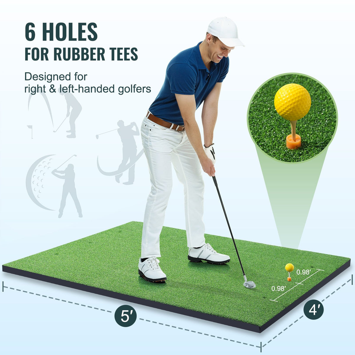 VEVOR Golf Hitting Mat, 5x4ft Artificial Turf Golf Hitting Mat, Golf Hitting Training Aids with 6 Golf Tees, Golf Practice Hitting Mat for Backyard Driving Indoor Outdoor Training - DYJQDDYJQD5XZ0D54V0 - view 5