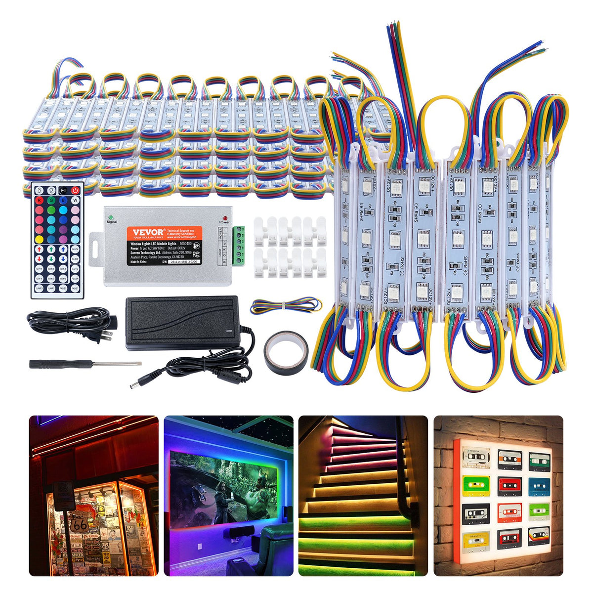 VEVOR 80PCS LED Storefront Lights, 41 ft, LED Module Lights, 5050 SMD 3-LED RGB Color Changing Window Lights with Remote Control for Business Store Window Advertising Letter Signs, IP68 Waterproof - DYKDMMKD5050A5XWPV1 - view 1