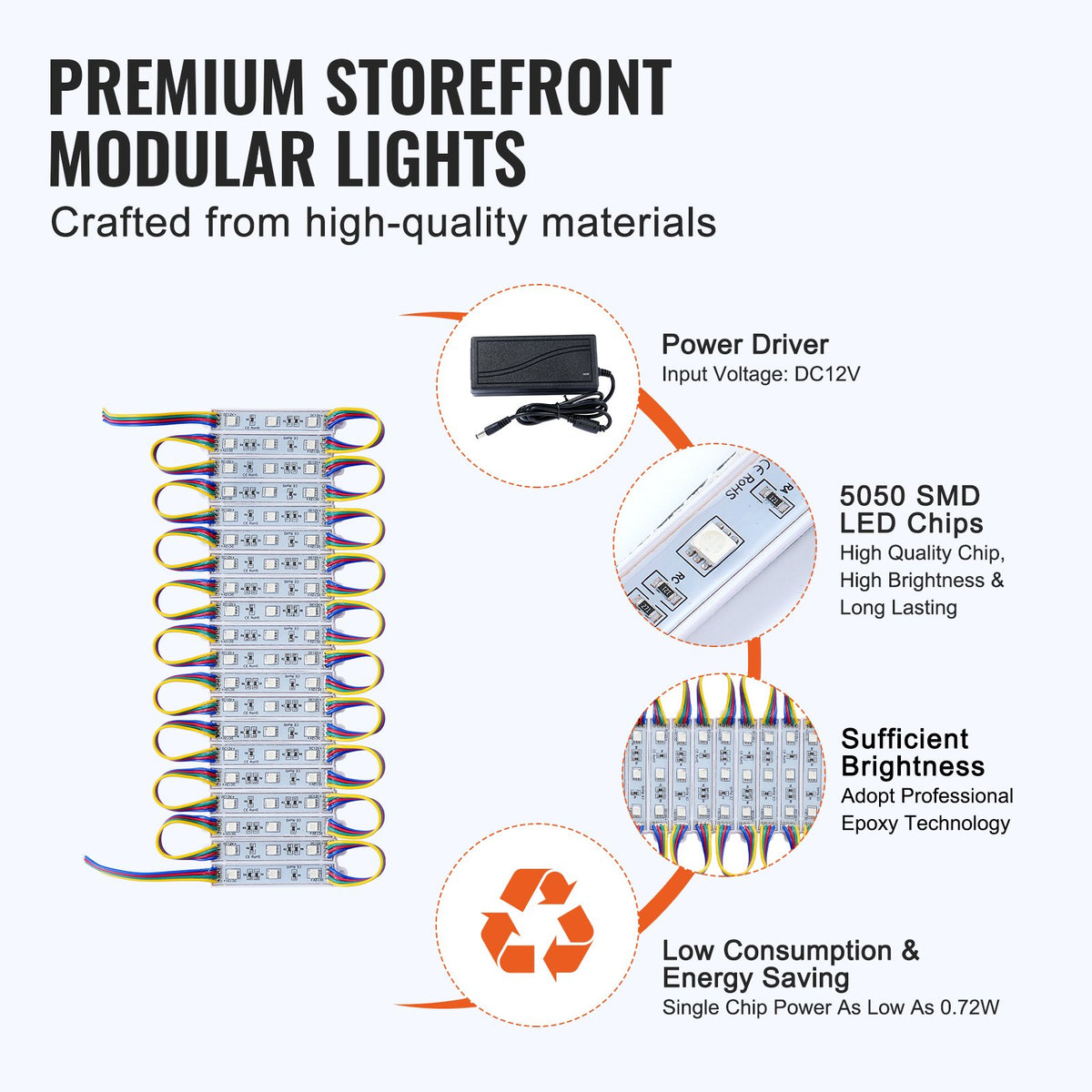 VEVOR 80PCS LED Storefront Lights, 41 ft, LED Module Lights, 5050 SMD 3-LED RGB Color Changing Window Lights with Remote Control for Business Store Window Advertising Letter Signs, IP68 Waterproof - DYKDMMKD5050A5XWPV1 - view 7