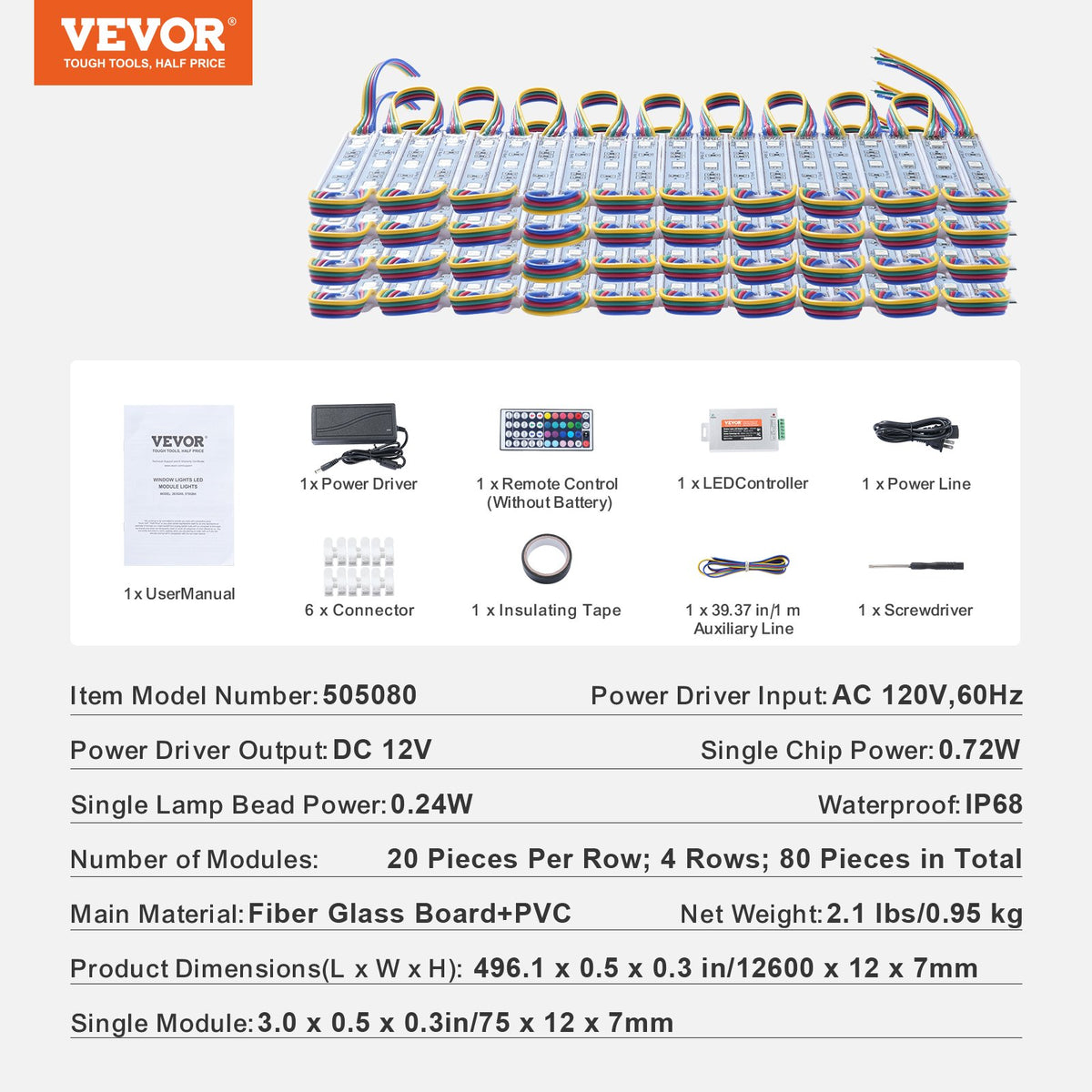 VEVOR 80PCS LED Storefront Lights, 41 ft, LED Module Lights, 5050 SMD 3-LED RGB Color Changing Window Lights with Remote Control for Business Store Window Advertising Letter Signs, IP68 Waterproof - DYKDMMKD5050A5XWPV1 - view 8