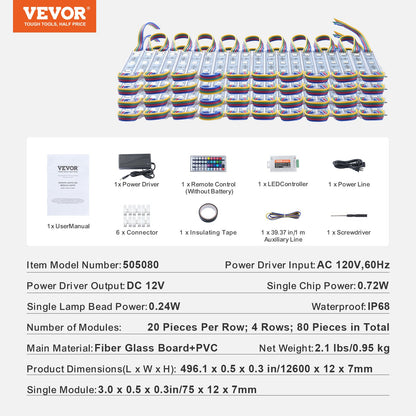 VEVOR 80PCS LED Storefront Lights, 41 ft, LED Module Lights, 5050 SMD 3-LED RGB Color Changing Window Lights with Remote Control for Business Store Window Advertising Letter Signs, IP68 Waterproof - DYKDMMKD5050A5XWPV1 - view 8