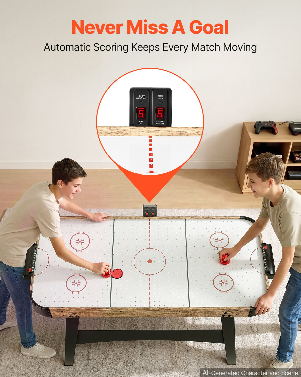 VEVOR 54" Air Hockey Table with Electronic Scorer & High-powered Blower, for Family Game Room, Basements and Home Air Powered Hockey Arcade Game Table Set with Pushers & Pucks, Stable Leg - DYKQGQZ54INCI82WC001V1 - view 5