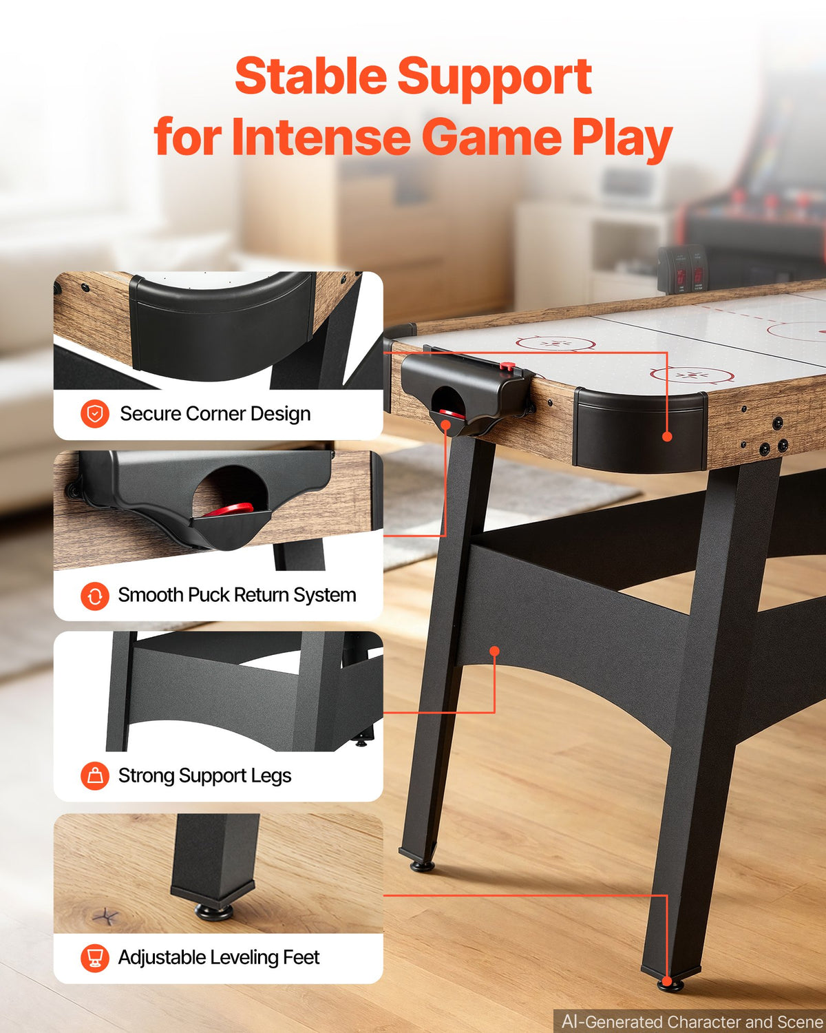 VEVOR 54" Air Hockey Table with Electronic Scorer & High-powered Blower, for Family Game Room, Basements and Home Air Powered Hockey Arcade Game Table Set with Pushers & Pucks, Stable Leg - DYKQGQZ54INCI82WC001V1 - view 6