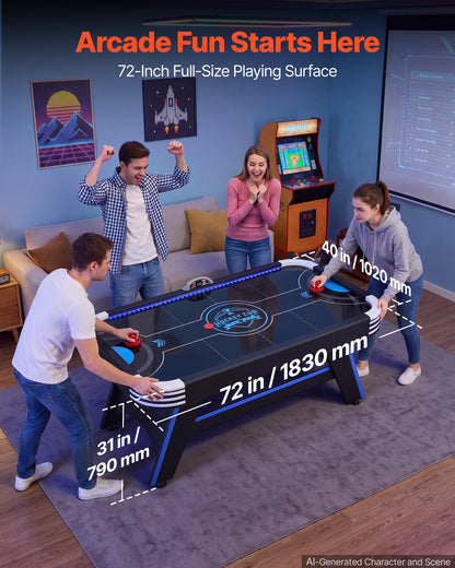 VEVOR 72" Air Hockey Table with LED Lights & Electronic Scorer, for Family Game Room, Basements and Home, Air Powered Hockey Arcade Game Table Set with High-powered Blower, Stable Leg - DYKQGQZ72INCE7307001V1 - view 3