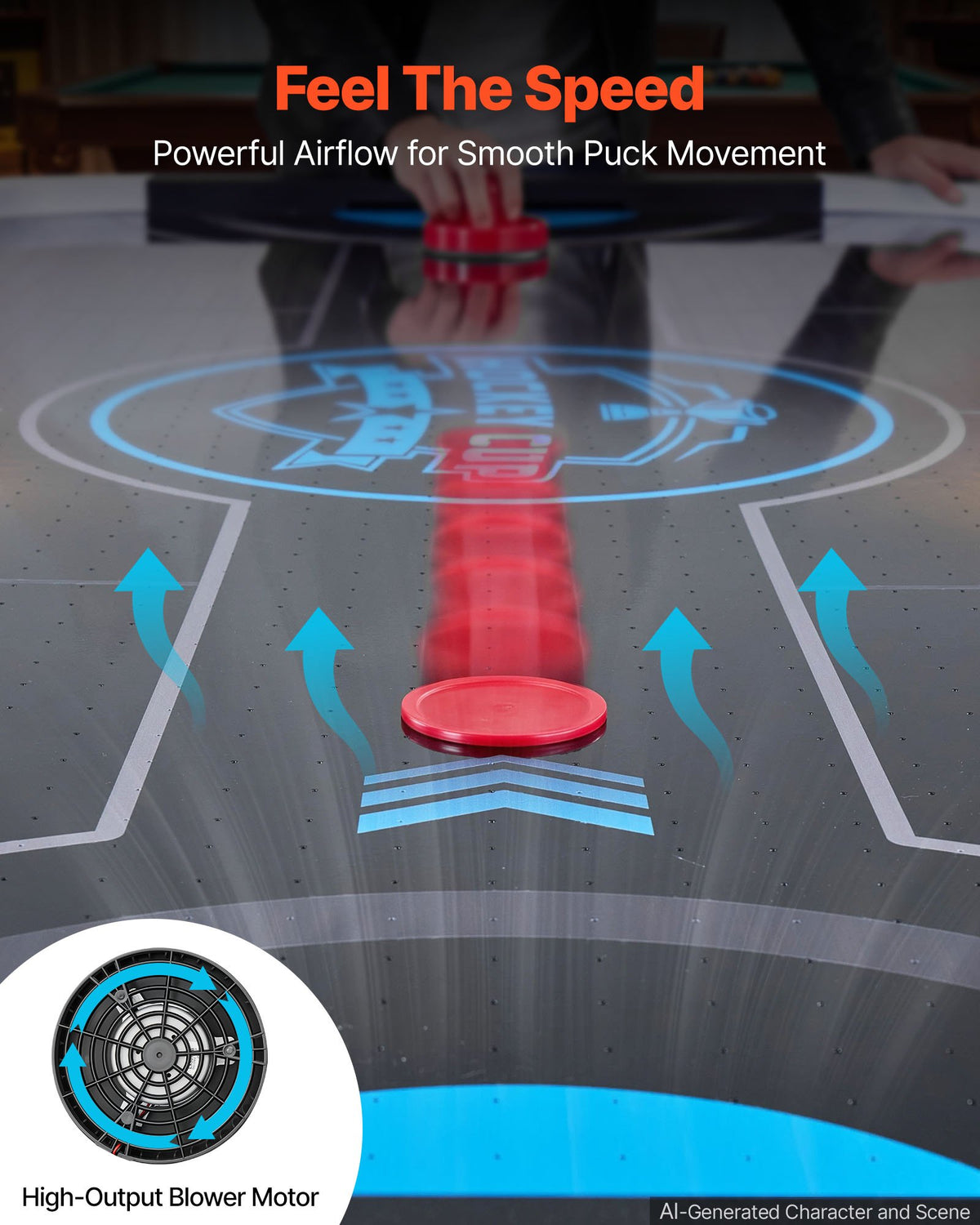 VEVOR 72" Air Hockey Table with LED Lights & Electronic Scorer, for Family Game Room, Basements and Home, Air Powered Hockey Arcade Game Table Set with High-powered Blower, Stable Leg - DYKQGQZ72INCE7307001V1 - view 4