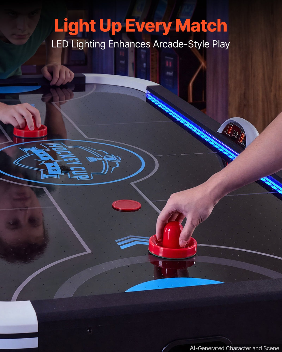 VEVOR 72" Air Hockey Table with LED Lights & Electronic Scorer, for Family Game Room, Basements and Home, Air Powered Hockey Arcade Game Table Set with High-powered Blower, Stable Leg - DYKQGQZ72INCE7307001V1 - view 5