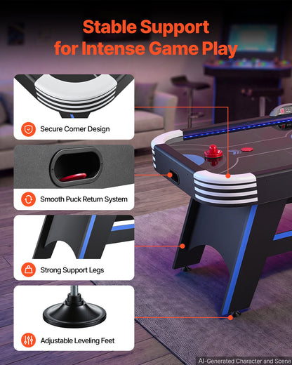 VEVOR 72" Air Hockey Table with LED Lights & Electronic Scorer, for Family Game Room, Basements and Home, Air Powered Hockey Arcade Game Table Set with High-powered Blower, Stable Leg - DYKQGQZ72INCE7307001V1 - view 7