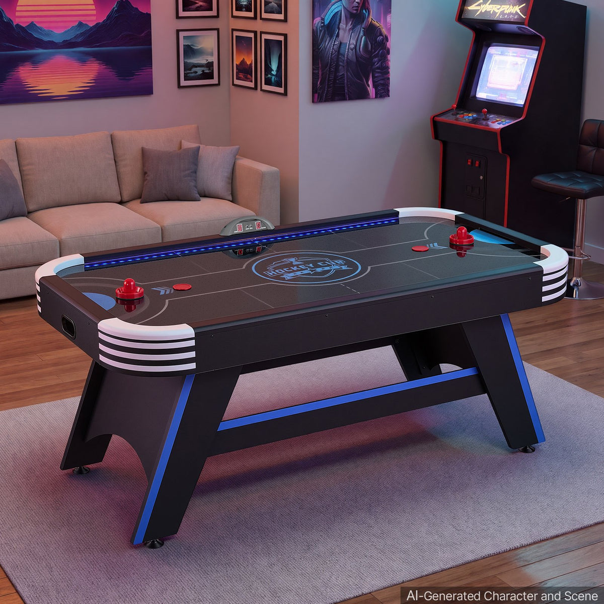 VEVOR 72" Air Hockey Table with LED Lights & Electronic Scorer, for Family Game Room, Basements and Home, Air Powered Hockey Arcade Game Table Set with High-powered Blower, Stable Leg - DYKQGQZ72INCE7307001V1 - view 9