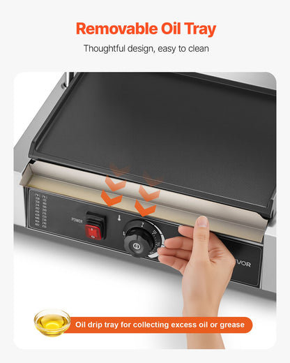 VEVOR Commercial Panini Grill, 1800W Electric Sandwich Panini Maker, Stainless Steel Sandwichs Press Grill with Handle and Temp Control, 13.5x9.3 in Full Flat Enamel Plate, for Hamburger Steak Bacon - DYYBDBL139YCMVTHB002V1 - view 5