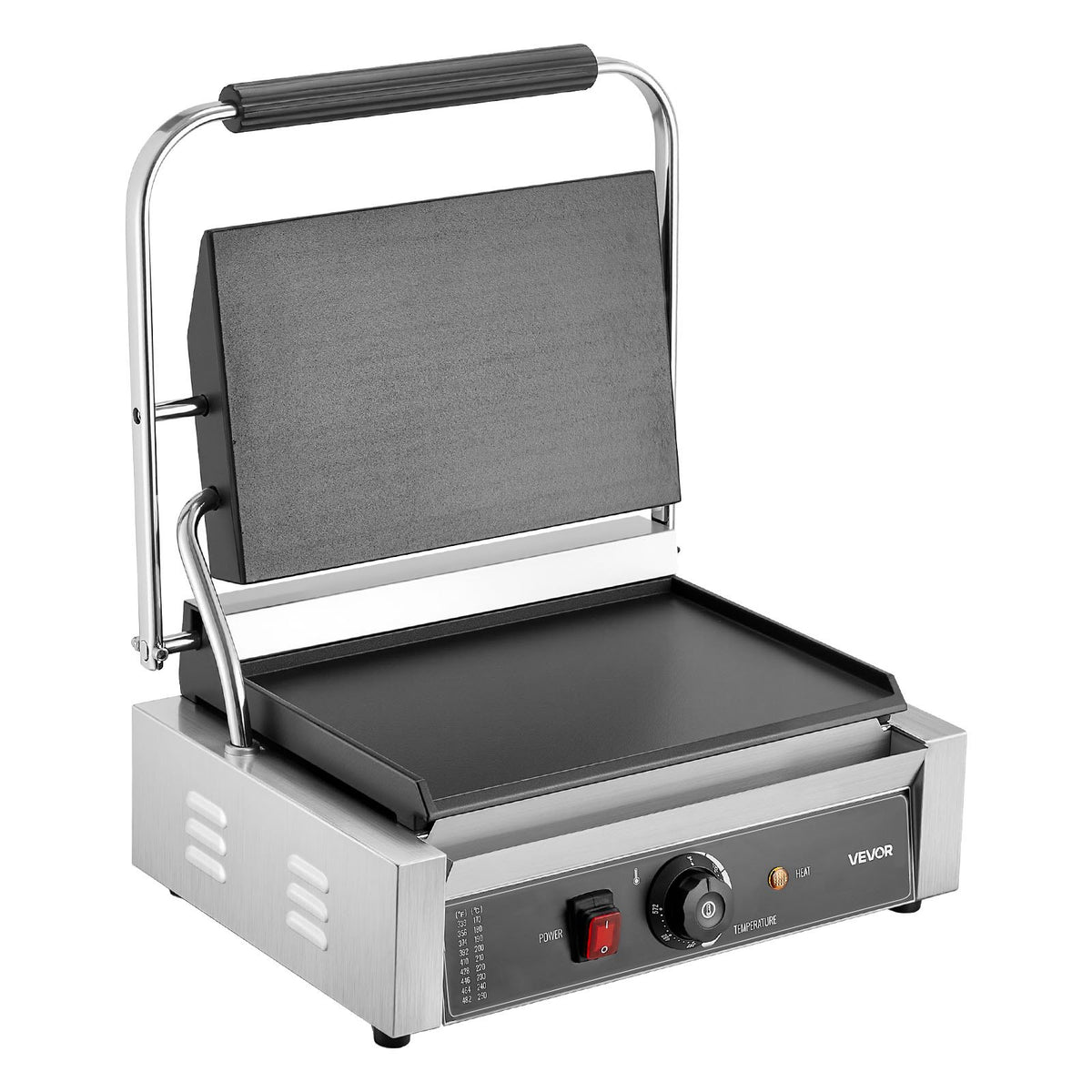 VEVOR Commercial Panini Grill, 1800W Electric Sandwich Panini Maker, Stainless Steel Sandwichs Press Grill with Handle and Temp Control, 13.5x9.3 in Full Flat Enamel Plate, for Hamburger Steak Bacon - DYYBDBL139YCMVTHB002V1 - view 10