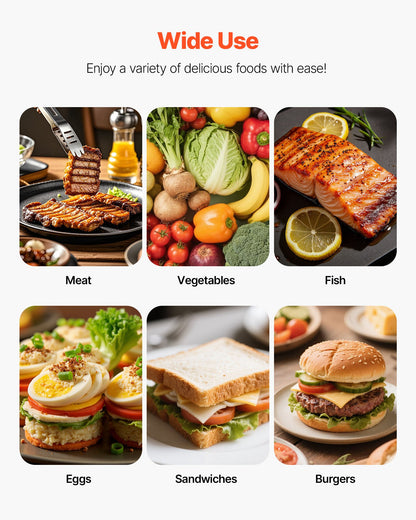 VEVOR Commercial Panini Grill, 1800W Electric Sandwich Panini Maker, Stainless Steel Sandwichs Press Grill with Handle and Temp Control, 8.8x9 in Full Grooved Enamel Plate for Hamburger Steak Bacon - DYYBDBL1800W0HSPJ002V1 - view 7