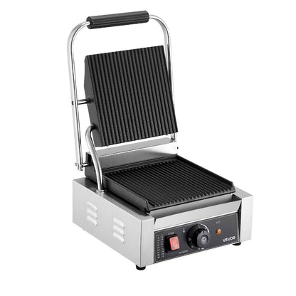 VEVOR Commercial Panini Grill, 1800W Electric Sandwich Panini Maker, Stainless Steel Sandwichs Press Grill with Handle and Temp Control, 8.8x9 in Full Grooved Enamel Plate for Hamburger Steak Bacon - DYYBDBL1800W0HSPJ002V1 - view 10