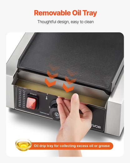 VEVOR Commercial Panini Grill, 1800W Electric Sandwich Panini Maker, Stainless Steel Sandwichs Press Grill with Handle and Temp Control, 8.8x9 in Flat Enamel Plate, for Hamburger Steak Bacon - DYYBDBL1800W2DDML002V1 - view 5