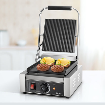 VEVOR Commercial Panini Grill, 1800W Electric Sandwich Panini Maker, Stainless Steel Sandwichs Press Grill with Handle and Temp Control, 8.8x9 in Flat Enamel Plate, for Hamburger Steak Bacon - DYYBDBL1800W2DDML002V1 - view 9