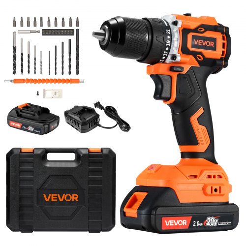 VEVOR Cordless Drill Driver, 1/2 inch Metal Chuck, Brushless Motor, Dual-Speed Variable, Drill Driver Kit with Lithium Battery and Charger, Tool Box, for Wood and Metal Drilling, Screw Driving - DZCGK12INCH2NS6HK001V1 - view 2