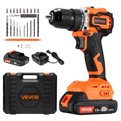 VEVOR Cordless Drill Driver, 1/2 inch Metal Chuck, Brushless Motor, Dual-Speed Variable, Drill Driver Kit with Lithium Battery and Charger, Tool Box, for Wood and Metal Drilling, Screw Driving - DZCGK12INCH2NS6HK001V1 - view 2
