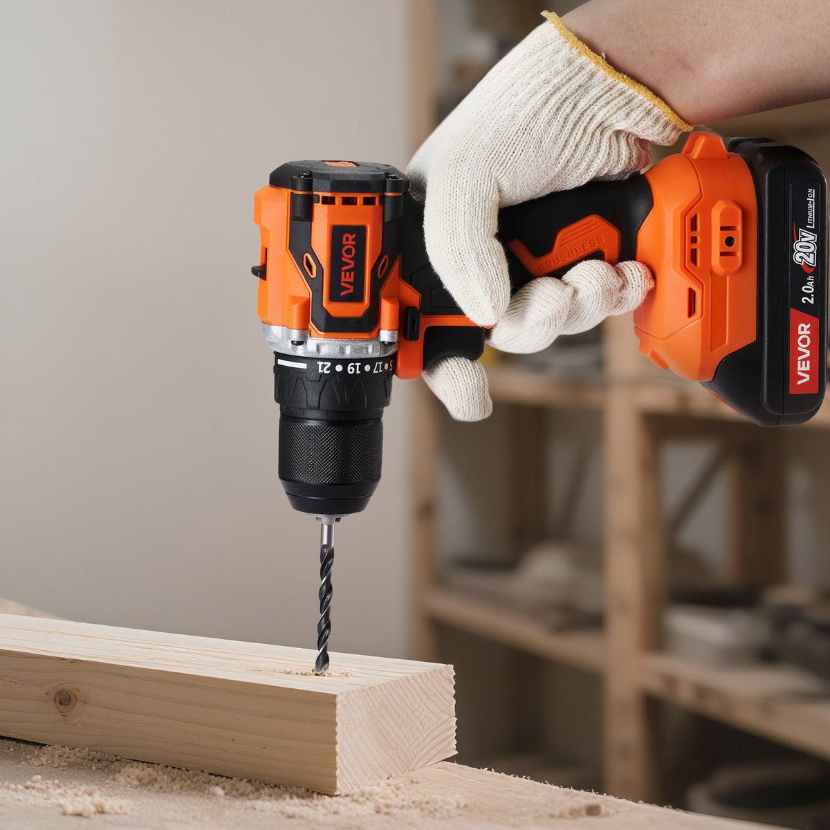 VEVOR Cordless Drill Driver, 1/2 inch Metal Chuck, Brushless Motor, Dual-Speed Variable, Drill Driver Kit with Lithium Battery and Charger, Tool Box, for Wood and Metal Drilling, Screw Driving - DZCGK12INCH2NS6HK001V1 - view 9