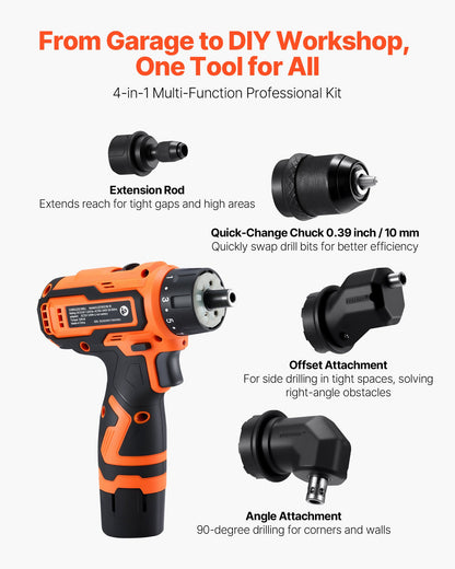 VEVOR Cordless Drill Driver, 5-In-1, Metal Chuck, Dual-Speed Variable, Drill Driver Kit with 2 Lithium Batteries and Charger, Tool Box, for Wood and Metal Drilling, Screw Tightening or Loosening - DZDHY38INCH16IV49001V1 - view 3