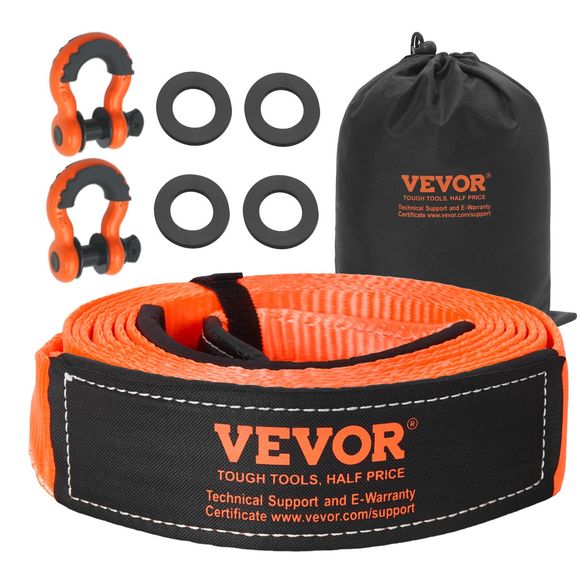 VEVOR Heavy Duty Tow Strap Recovery Kit 3 in x 20 ft (MBS-36,000 lbs) Tree Saver Winch Strap, Triple Reinforced Loop & Protective Sleeves & Storage Bag, 3/4" D-Ring Shackles, for Truck Jeep SUV ATV - DZDL20FT3INCF7LF5001V0 - view 1
