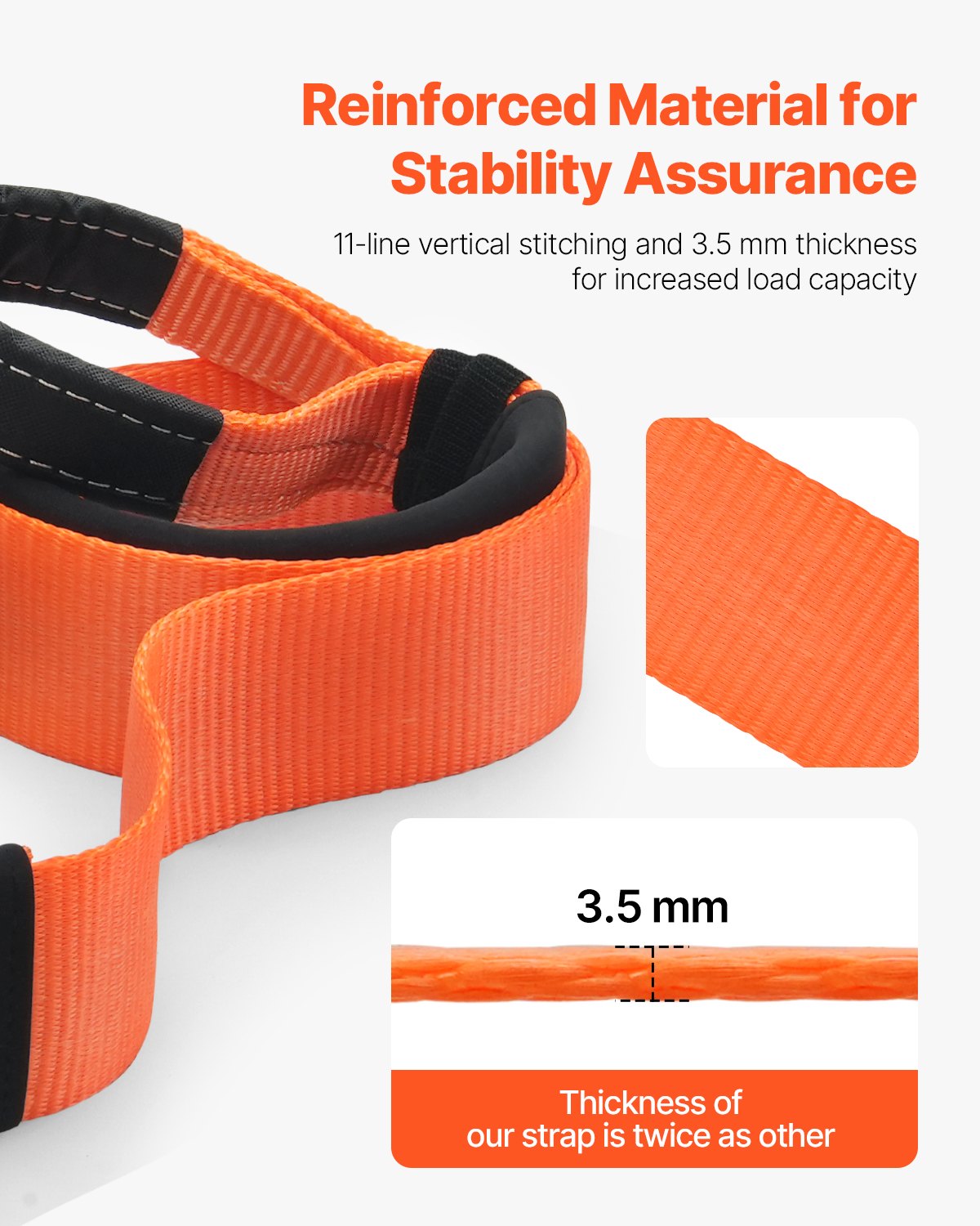 VEVOR Heavy Duty Tow Strap Recovery Kit 3 in x 20 ft (MBS-36,000 lbs) Tree Saver Winch Strap, Triple Reinforced Loop & Protective Sleeves & Storage Bag, 3/4" D-Ring Shackles, for Truck Jeep SUV ATV - DZDL20FT3INCF7LF5001V0 - view 4