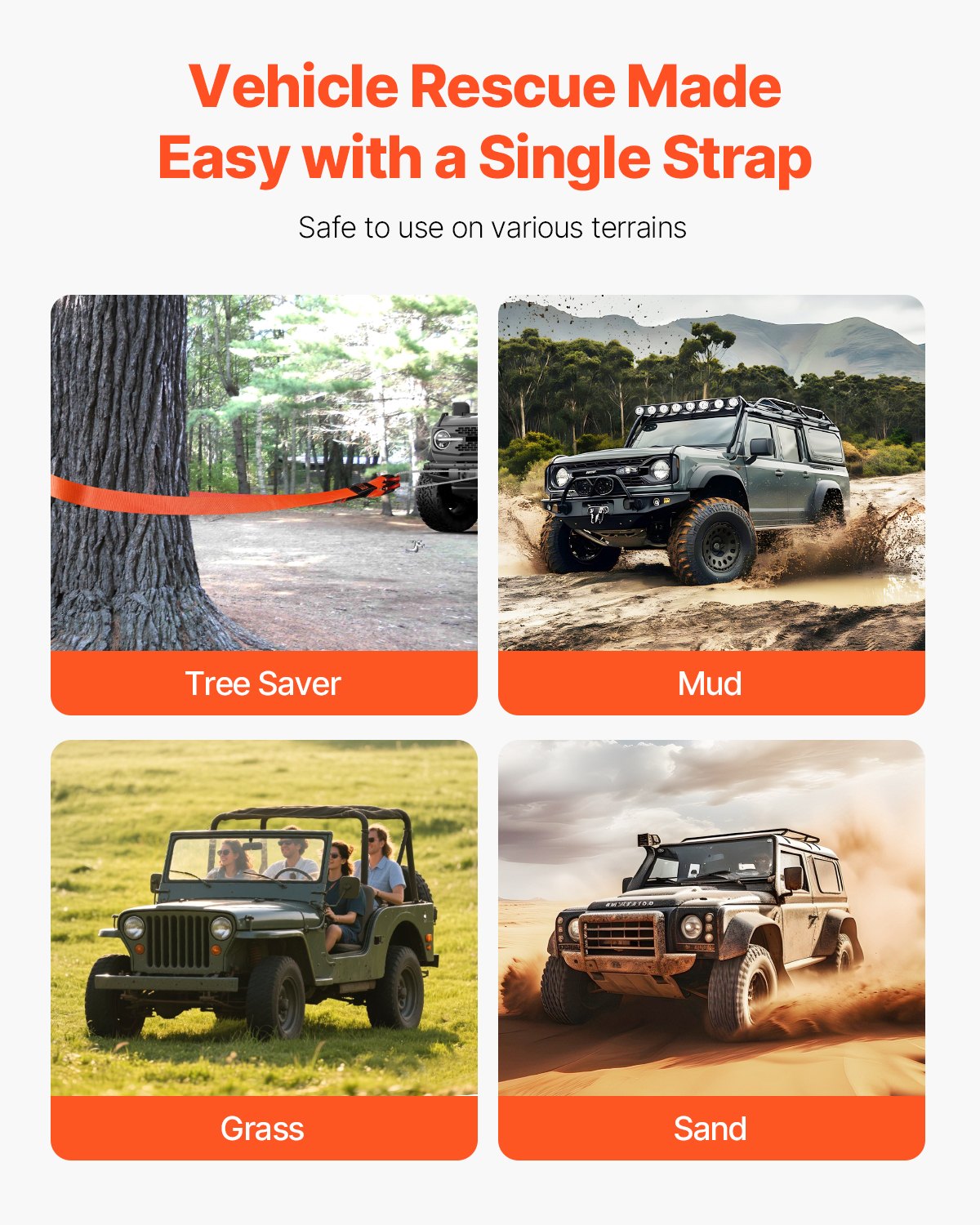 VEVOR Heavy Duty Tow Strap Recovery Kit 3 in x 20 ft (MBS-36,000 lbs) Tree Saver Winch Strap, Triple Reinforced Loop & Protective Sleeves & Storage Bag, 3/4" D-Ring Shackles, for Truck Jeep SUV ATV - DZDL20FT3INCF7LF5001V0 - view 7