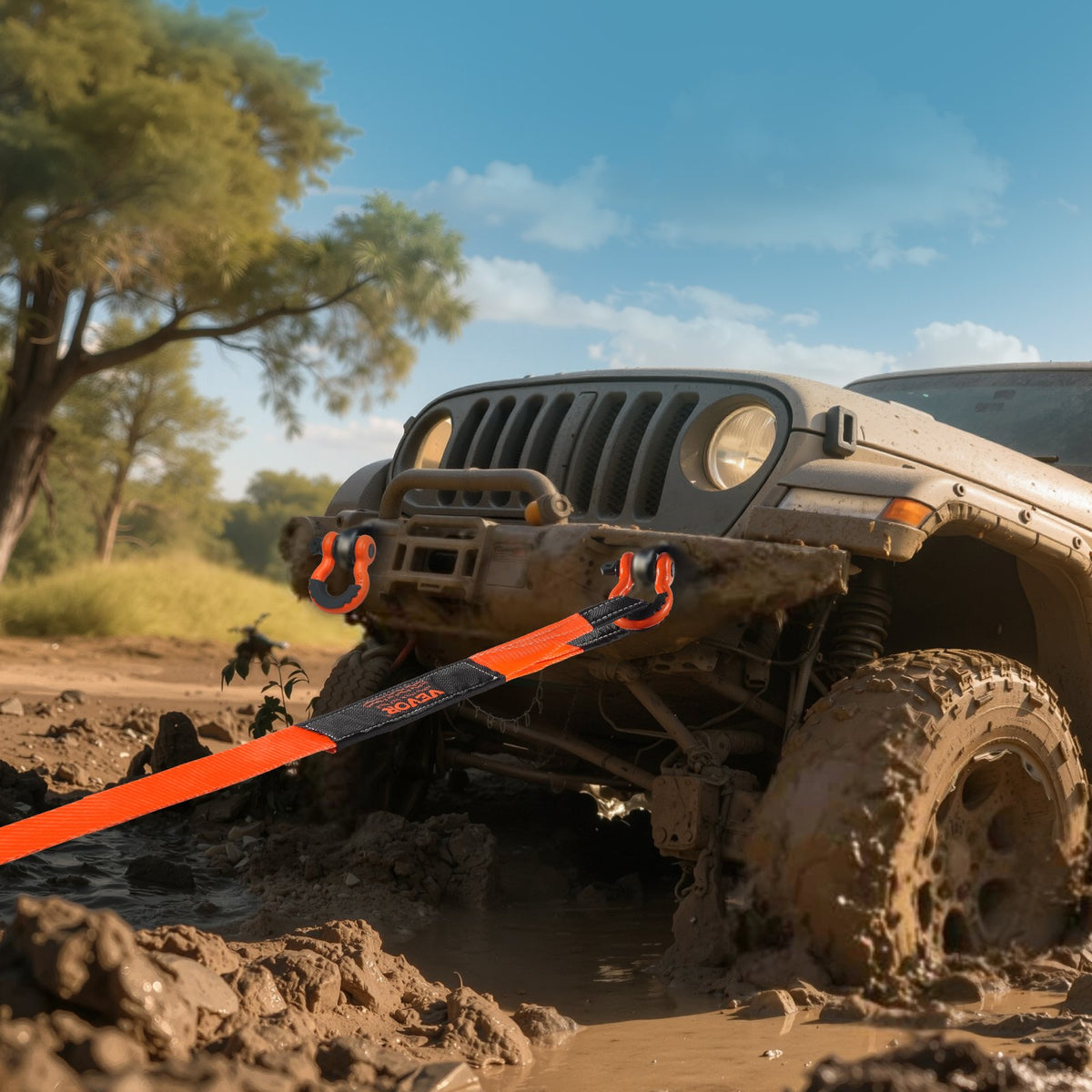 VEVOR Heavy Duty Tow Strap Recovery Kit 3 in x 20 ft (MBS-36,000 lbs) Tree Saver Winch Strap, Triple Reinforced Loop & Protective Sleeves & Storage Bag, 3/4" D-Ring Shackles, for Truck Jeep SUV ATV - DZDL20FT3INCF7LF5001V0 - view 9