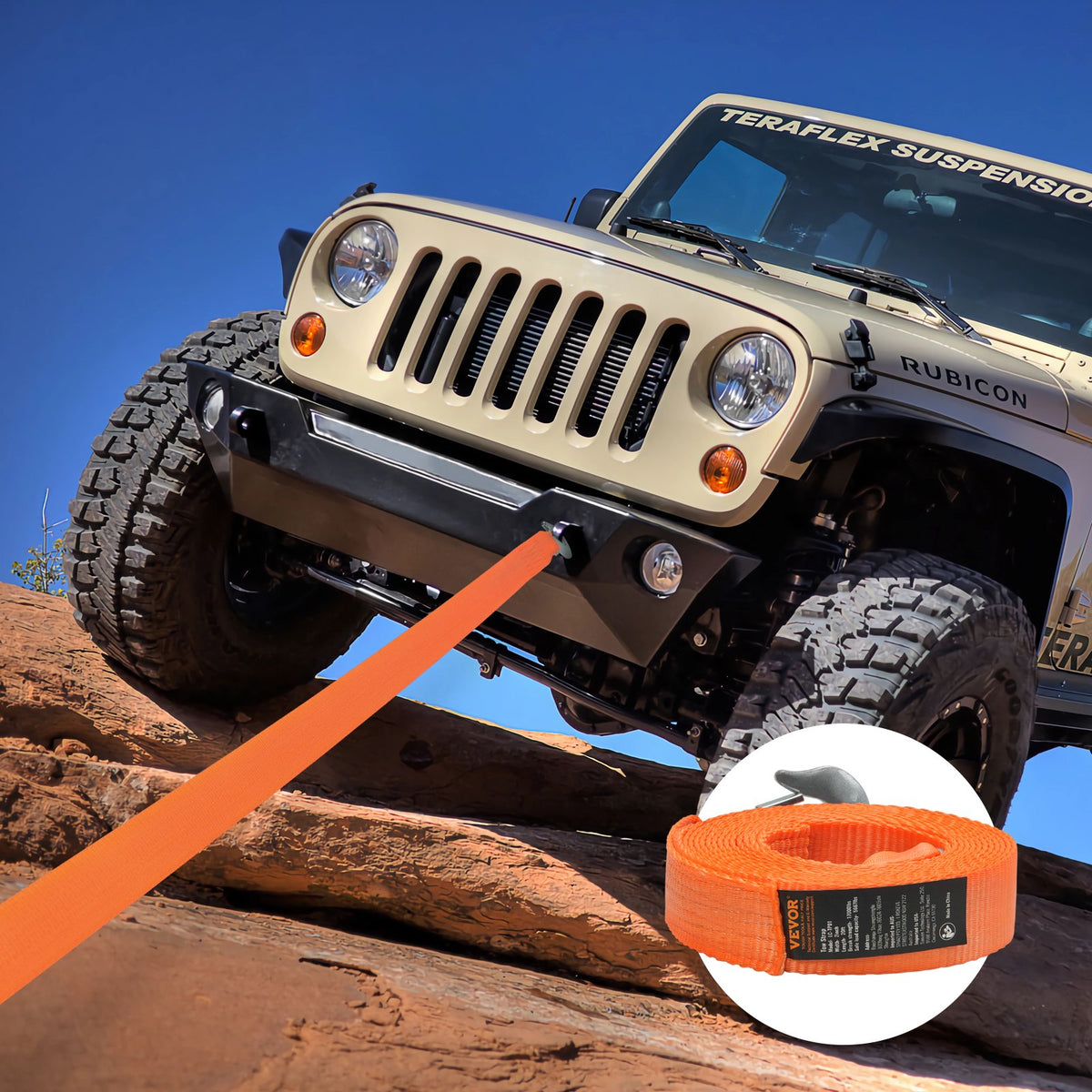 VEVOR ATV Tow Strap with Hooks, 2-inch x 20-foot, 17000 lbs Capacity, Durable Recovery Rope with Security Hooks for Trucks and Vehicles, Essential Towing Accessory for Roadside Assistance - DZDL2IN20FTCRJ6IZV0 - view 9