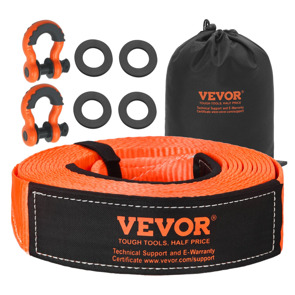 VEVOR Heavy Duty Tow Strap Recovery Kit 3 in x 30 ft (MBS-36,000 lbs) Tree Saver Winch Strap, Triple Reinforced Loop & Protective Sleeves & Storage Bag, 3/4" D-Ring Shackles, for Truck Jeep SUV ATV - DZDL30FT3INJ8YCJE001V0 - view 1