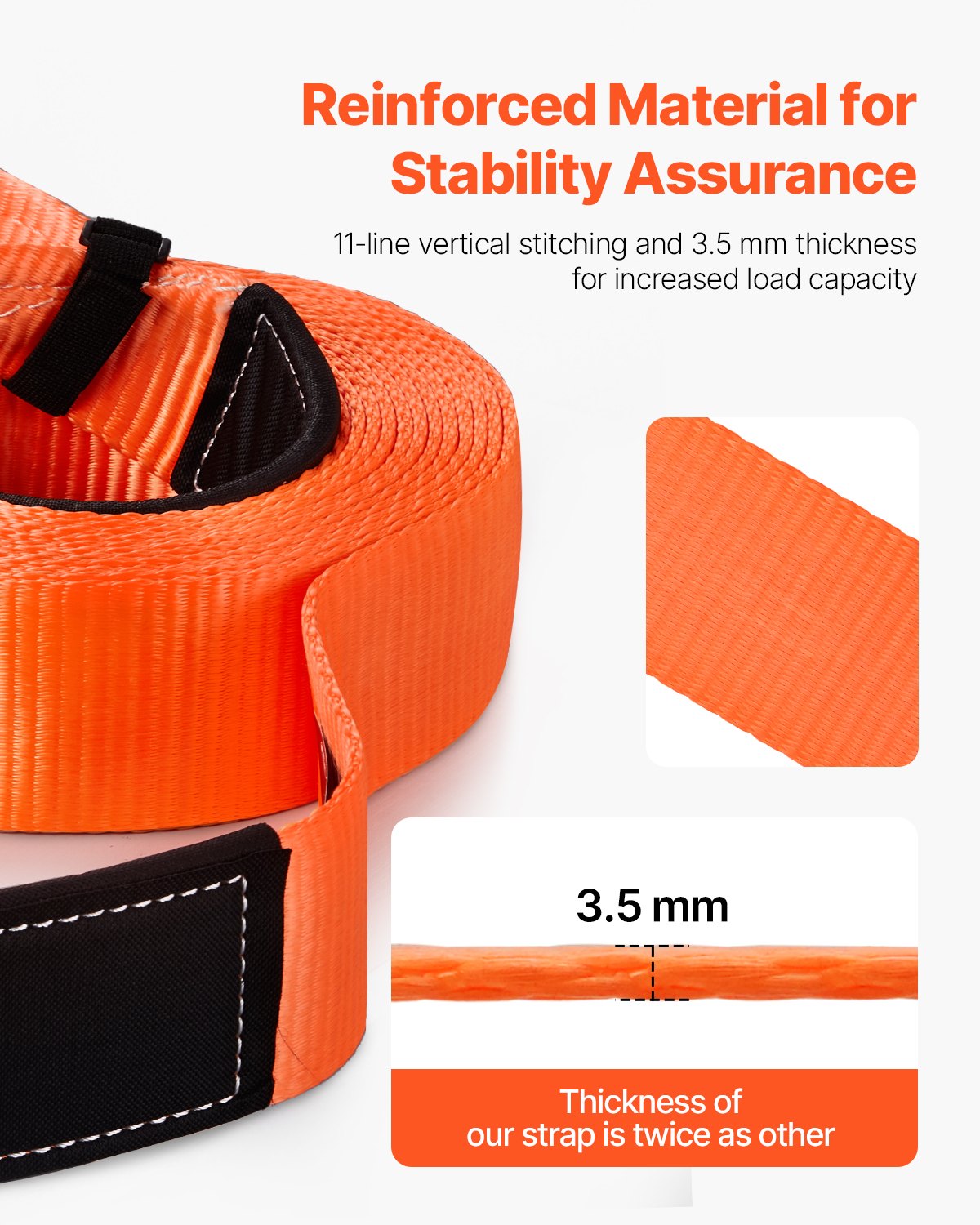 VEVOR Heavy Duty Tow Strap Recovery Kit 3 in x 30 ft (MBS-36,000 lbs) Tree Saver Winch Strap, Triple Reinforced Loop & Protective Sleeves & Storage Bag, 3/4" D-Ring Shackles, for Truck Jeep SUV ATV - DZDL30FT3INJ8YCJE001V0 - view 4