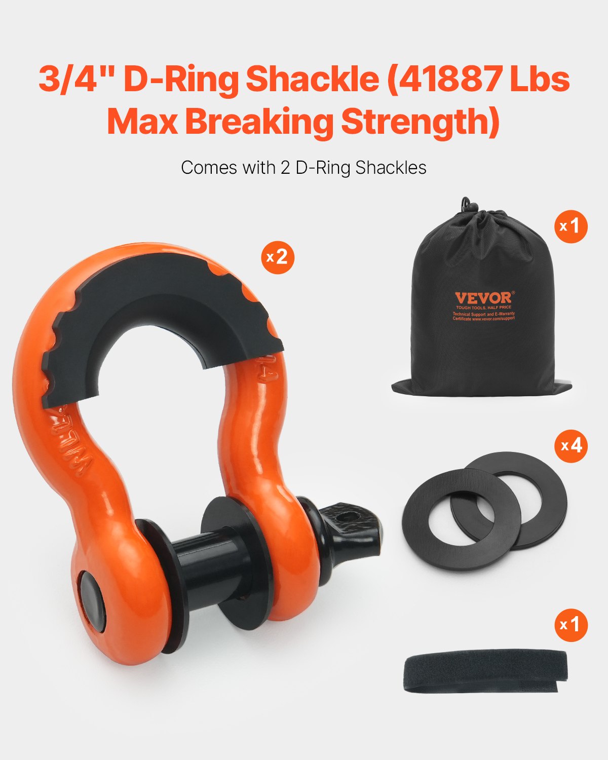 VEVOR Heavy Duty Tow Strap Recovery Kit 3 in x 30 ft (MBS-36,000 lbs) Tree Saver Winch Strap, Triple Reinforced Loop & Protective Sleeves & Storage Bag, 3/4" D-Ring Shackles, for Truck Jeep SUV ATV - DZDL30FT3INJ8YCJE001V0 - view 5