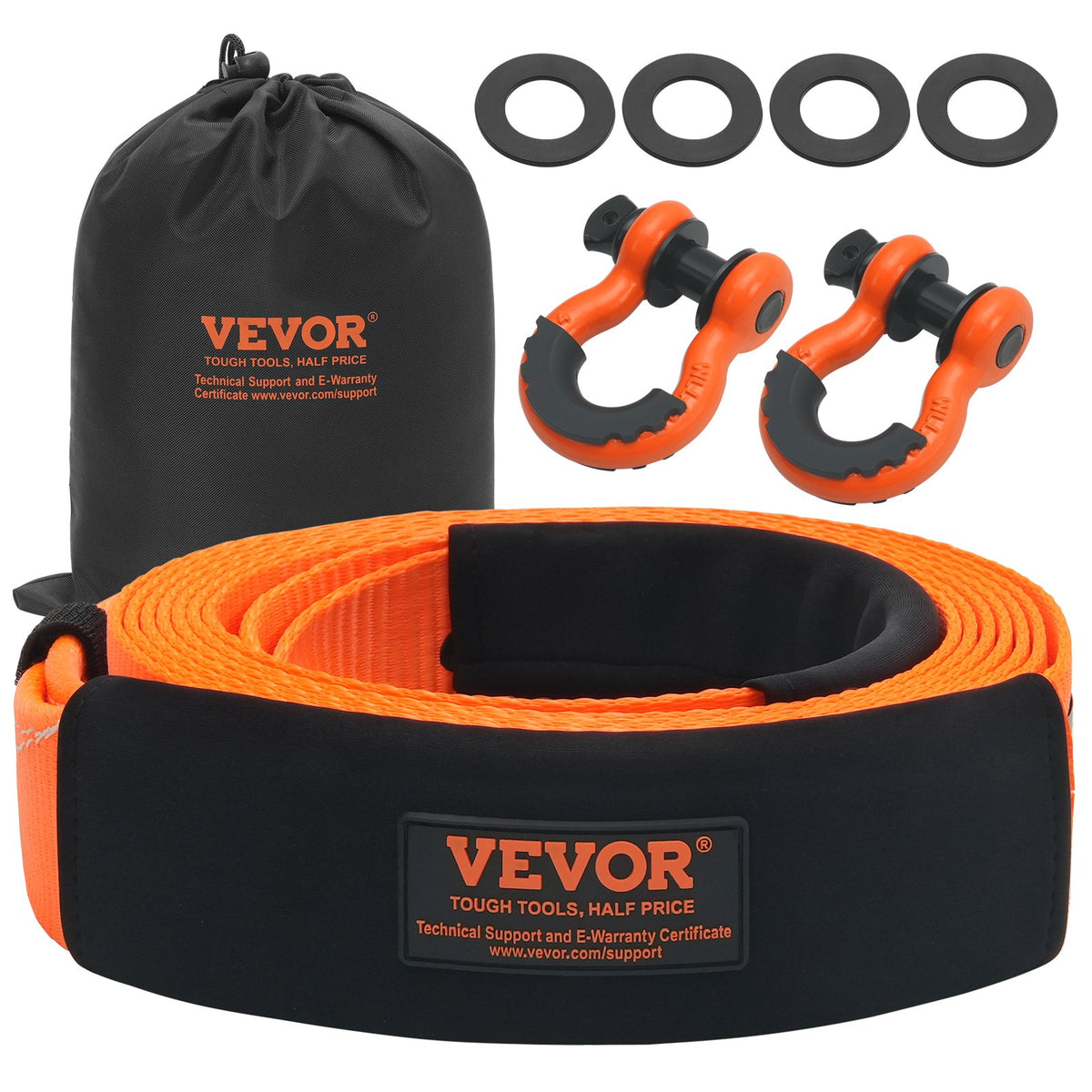 VEVOR Heavy Duty Tow Strap Recovery Kit 3" x 20 ft (MBS-36,000 lbs) Tree Saver Winch Strap, Triple Reinforced Loop & Protective Sleeves & Storage Bag , 3/4" D-Ring Shackles, for Truck Jeep SUV ATV - DZDL3IN20FTC4ICX8V0 - view 1