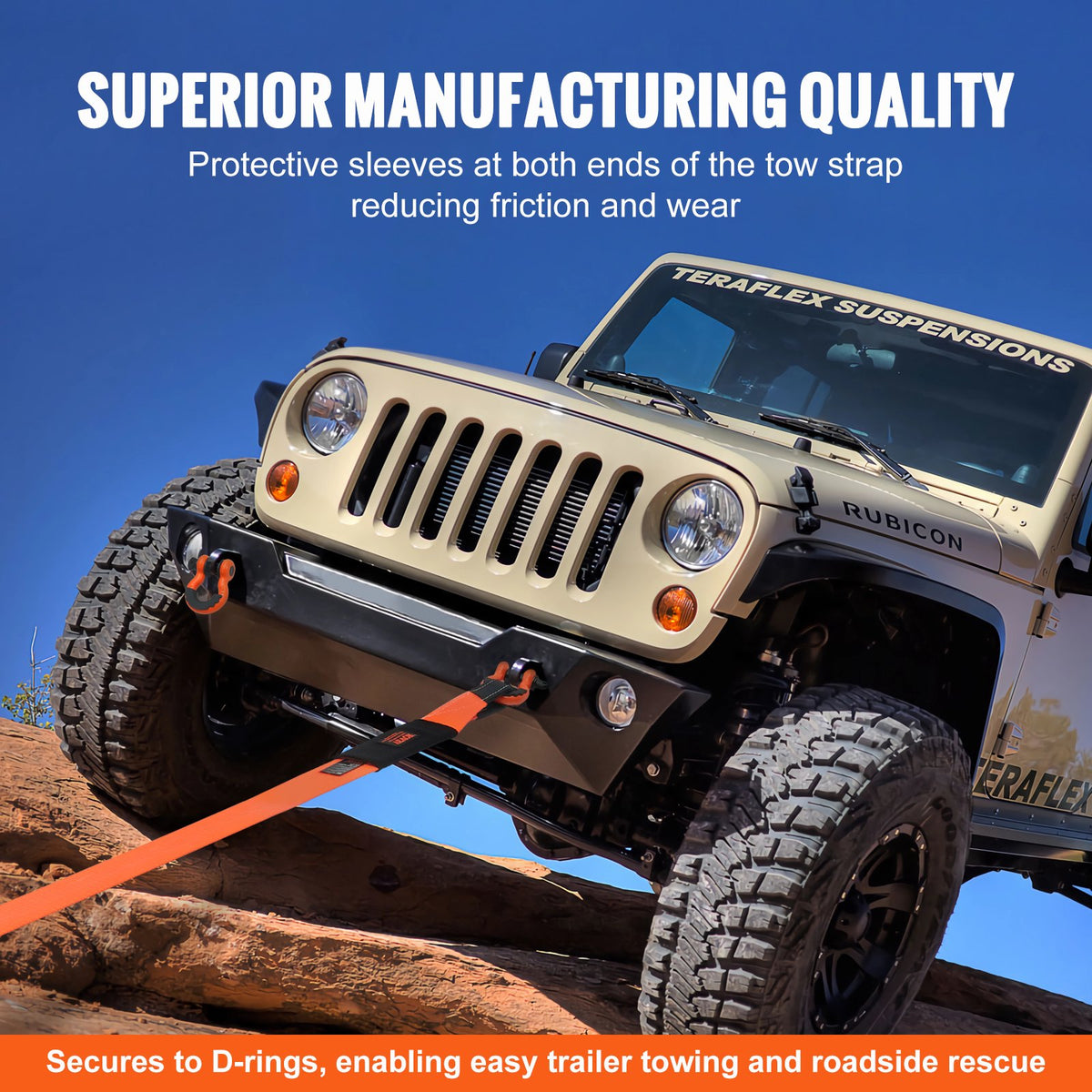 VEVOR Heavy Duty Tow Strap Recovery Kit 3" x 20 ft (MBS-36,000 lbs) Tree Saver Winch Strap, Triple Reinforced Loop & Protective Sleeves & Storage Bag , 3/4" D-Ring Shackles, for Truck Jeep SUV ATV - DZDL3IN20FTC4ICX8V0 - view 6
