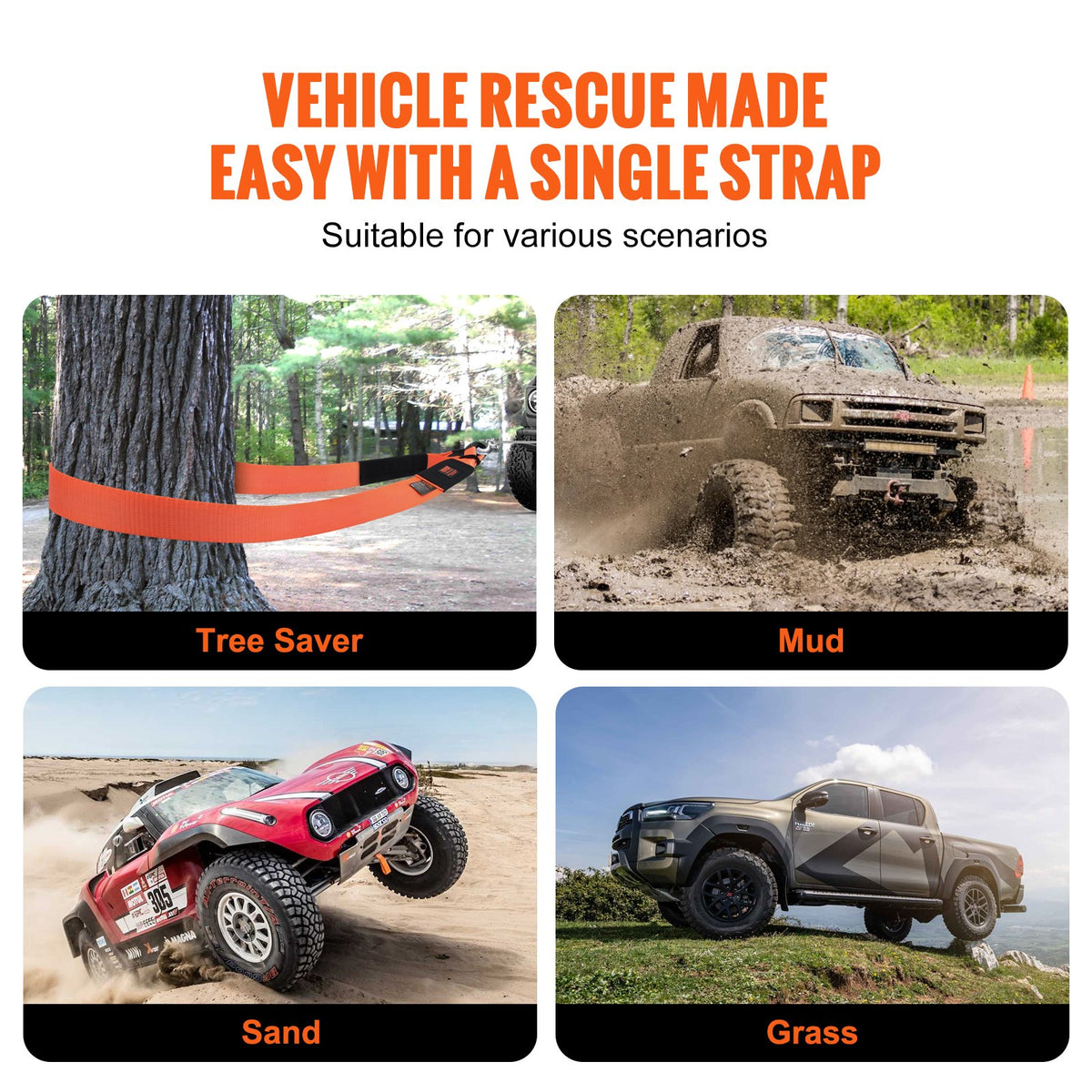VEVOR Heavy Duty Tow Strap Recovery Kit 3" x 20 ft (MBS-36,000 lbs) Tree Saver Winch Strap, Triple Reinforced Loop & Protective Sleeves & Storage Bag , 3/4" D-Ring Shackles, for Truck Jeep SUV ATV - DZDL3IN20FTC4ICX8V0 - view 7