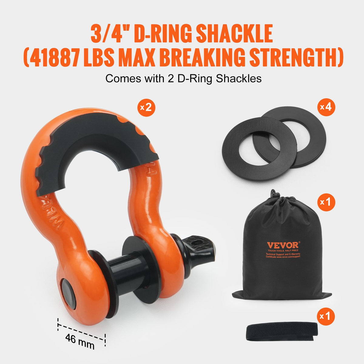 VEVOR Heavy Duty Tow Strap Recovery Kit 3" x 30 ft (MBS-36,000 lbs) Tree Saver Winch Strap, Triple Reinforced Loop & Protective Sleeves & Storage Bag , 3/4" D-Ring Shackles, for Truck Jeep SUV ATV - DZDL3IN30FTJG2LACV0 - view 5