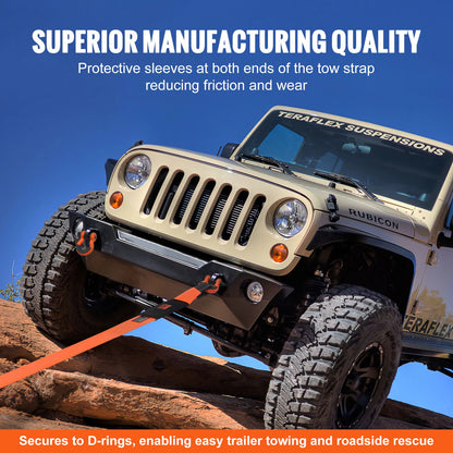 VEVOR Heavy Duty Tow Strap Recovery Kit 3" x 30 ft (MBS-36,000 lbs) Tree Saver Winch Strap, Triple Reinforced Loop & Protective Sleeves & Storage Bag , 3/4" D-Ring Shackles, for Truck Jeep SUV ATV - DZDL3IN30FTJG2LACV0 - view 6