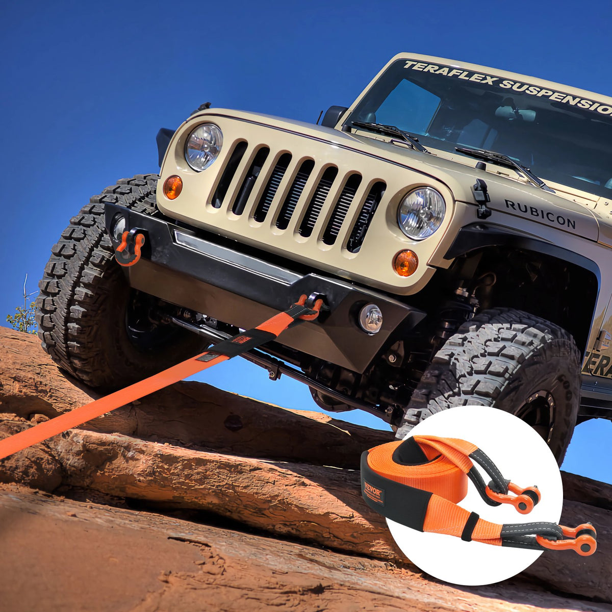VEVOR Heavy Duty Tow Strap Recovery Kit 3" x 30 ft (MBS-36,000 lbs) Tree Saver Winch Strap, Triple Reinforced Loop & Protective Sleeves & Storage Bag , 3/4" D-Ring Shackles, for Truck Jeep SUV ATV - DZDL3IN30FTJG2LACV0 - view 9