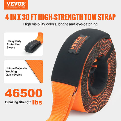 VEVOR Recovery Tow Strap 4" x 30', 46,500 lbs Break Strength, Triple Reinforced Loop Straps, Tree Saver, Off Road Towing and Recovery, Extreme Weather Resistance, Protective Sleeves & Storage Bag - DZDL4IN30FTC67B2XV0 - view 3